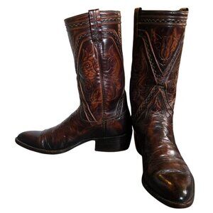 Lucchese Cowboy Boots Size 11 B Brown Leather Vintage Narrow Mens Western